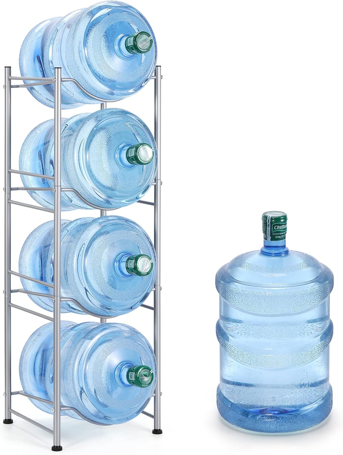 5 Gallon Water Jug Holder - 4 Tier Cooler Jug Rack, Detachable Dispenser Stand for Home, Kitchen, Office - Silver
