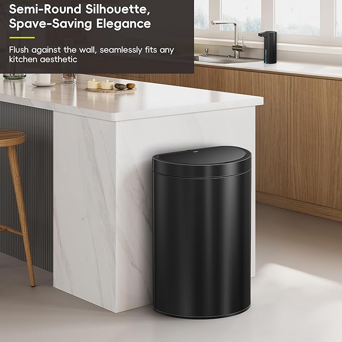 EKO Mirage Semi-Round 47L / 12.4 Gal Motion Sensor Trash Can, Automatic Kitchen