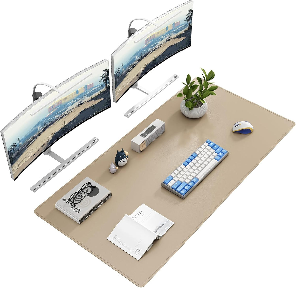DAWNTREES Desk Mat Protector,PU Leather Desk Pad,Non Slip, Large Mouse Pad and Keyboard Mat, Waterproof Writing Pad for Office and Home (Beige,47.2''x23.6'')