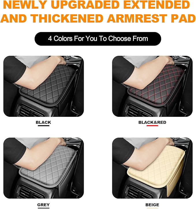 Center Console Cover for Cars Fit for Jeep Cherokee Compass Gladiator Liberty Patriot Renegade Wrangler Leather Armrest Covers with 2 Storage Bags(Black&Red)