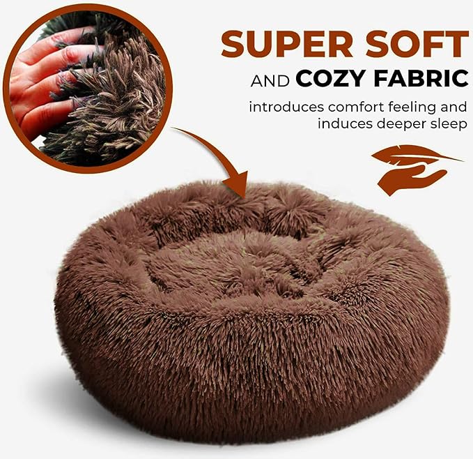 Whiskers & Friends Cat Bed, Cat Beds for Indoor Cats Washable, Orthopedic Soft Fluffy Round Calming Pet Bed for Small to Large Kitty Kittens & Dogs, Small Dog Beds & Furniture