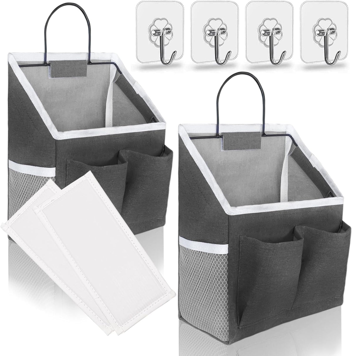 2pcs Small Wall Hanging Baskets for Organizing, Hanging Storage Bag as Over the Door Organizer, Wall File Organizer, Rv Storage and Organization. For Bedroom, Office, Camper (Black-2pcs)