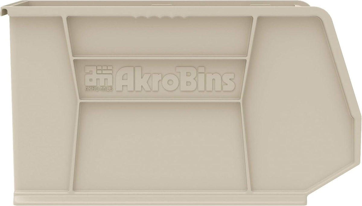 Akro-Mils 30260 AkroBins Plastic Storage Bins, Space-Saving Stackable Bins for Garage, Pantry, Craft Organization, 18" x 11" x 10", Stone, 6-Pack