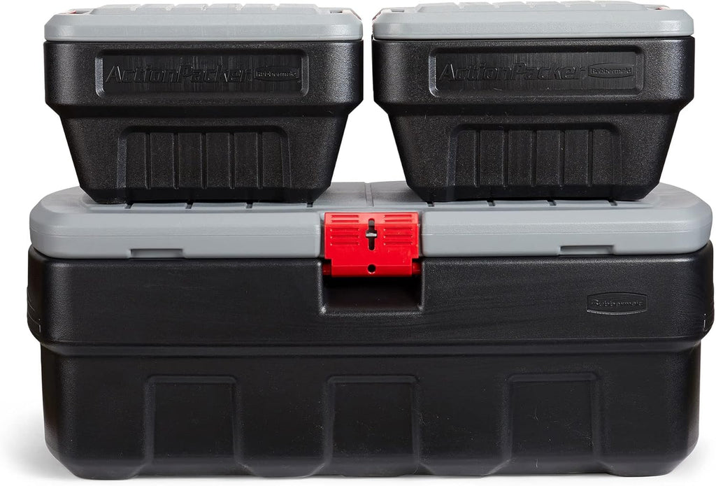 Rubbermaid ActionPacker️ 48 Gal with 8 Gal Containers Nested, Lockable Storage Bins, Industrial, Rugged Storage Container Bundle with Lids