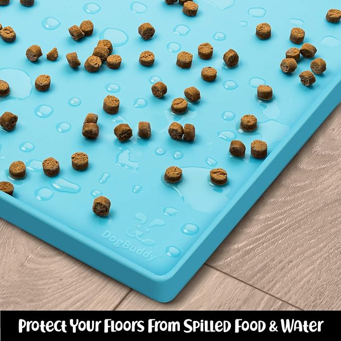 DogBuddy Dog Food Mat – Waterproof Dog Bowl Mat for Food and Water, Silicone Pet Feeding Mats for Floors, Non-Slip Placemat with High Edges for Dogs Bowls, Puppy Essentials (Large: 24"x16", Maya)