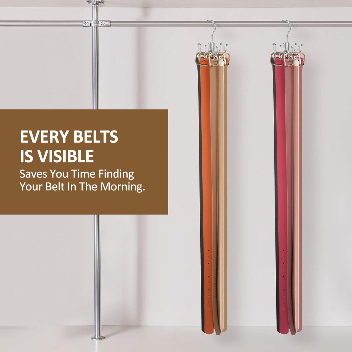 ZEDODIER Belt Hanger, Belt Organizer for Closet, Keeping Belts Visible and in Good Condition, Hanging Tie Rack Holder, Closet Organizers and Storage, Silver