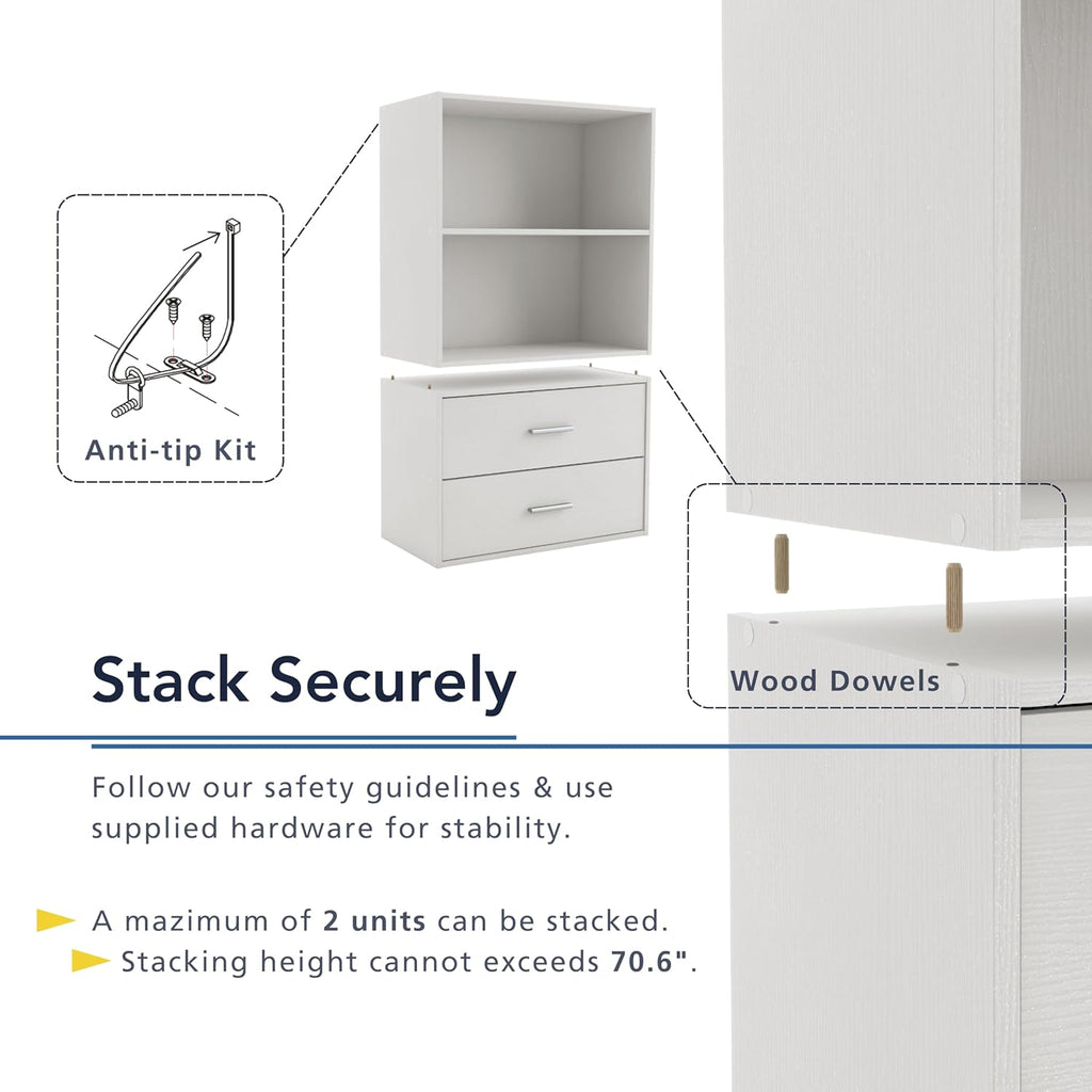 Homes: Inside + Out Apexa 3-Tier Stackable Wood Bookcase with Doors, Cube Storage Organizer Shelves, Small Food Pantry Cabinet, Dorm Teen Room Decor & Bedroom, Home Office, Kitchen, Steel Blue