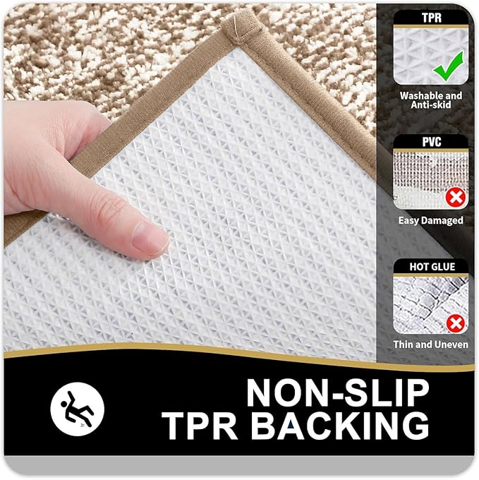 OLANLY Bathroom Rugs 36x24, Extra Soft and Absorbent Microfiber Bath Mat, Non-Slip, Machine Washable, Quick Dry Shaggy Bath Carpet, Suitable for Bathroom Floor, Tub, Shower (Large, Tan)