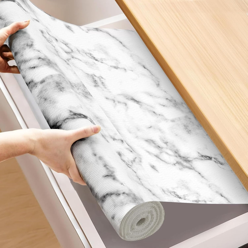 Moriah Shelf Liner for Kitchen Cabinet Non-Adhesive, Thickened Drawer Liner No Slip for Dresser Waterproof Cabinet Paper Liner for Bathroom Shelves Protects Surfaces(Marble,12'' x 30')