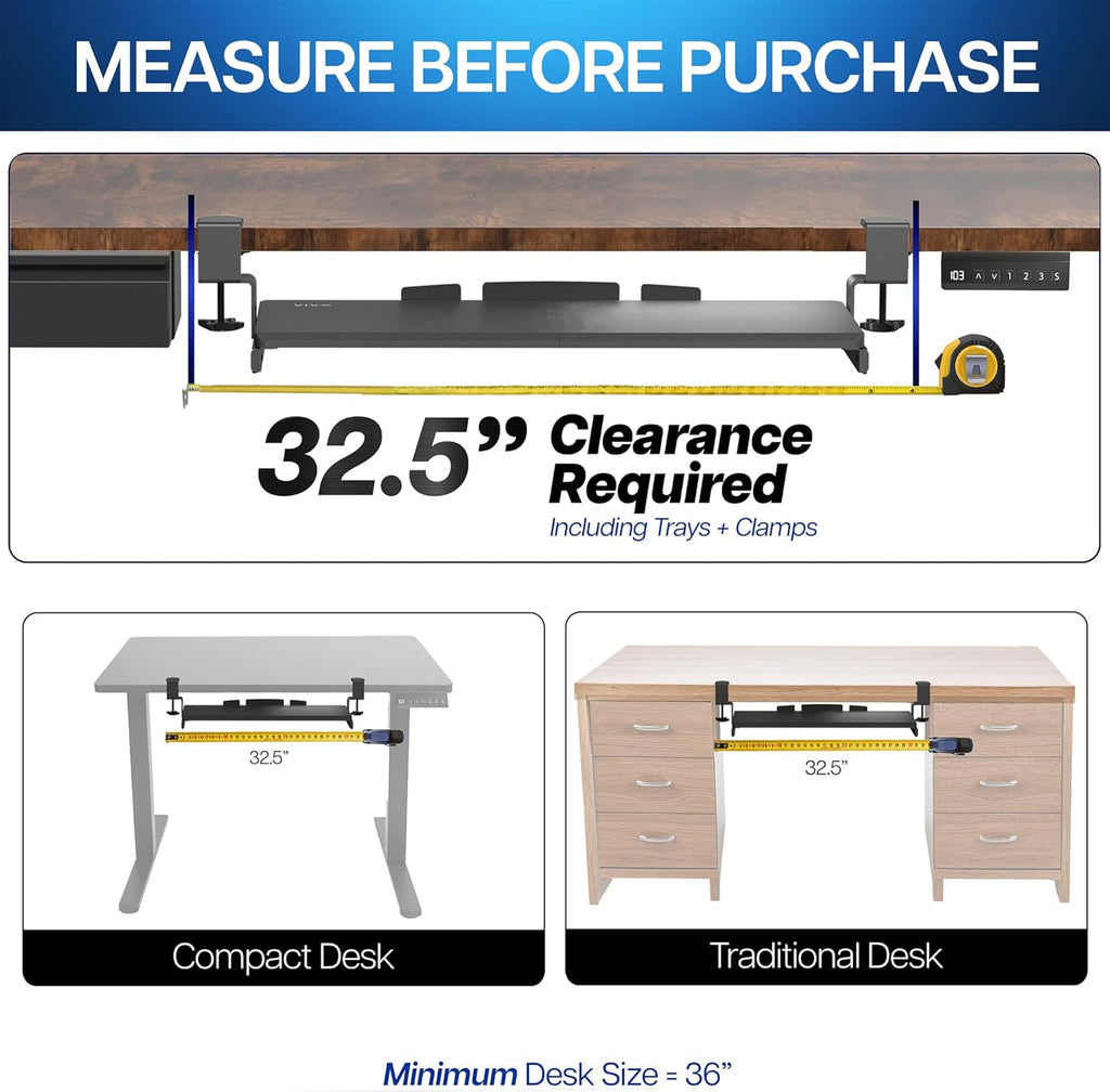 VIVO Large Clamp-on Computer Keyboard and Mouse Under Desk Slider Tray, 27 x 11 inch Pull Out Platform Drawer, Bamboo, MOUNT-KB05O