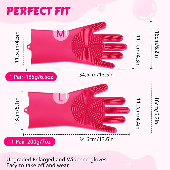 Pecute Pet Grooming Gloves Large, Heat Resistant Dog Washing Gloves with High-Density Teeth, Silicone Cat Dog Bathing Gloves with Enhanced Five Finger Design, for Washing Bathing Massaging