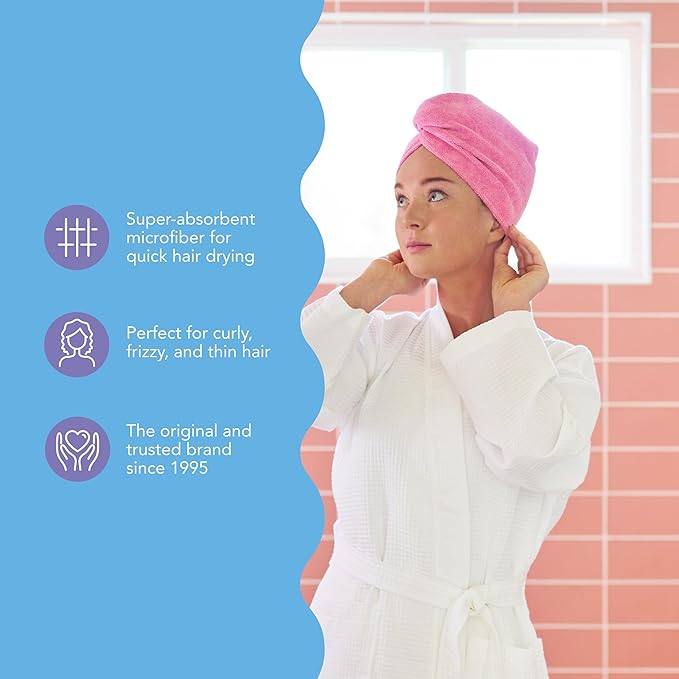 Turbie Twist 2-Pack Microfiber Hair Towel for Beauty, Travel, Gifting - Wrap Turban for Straight, Wavy & Curly Hair - Premium Personal Care - Kelly Green & Wild Aster