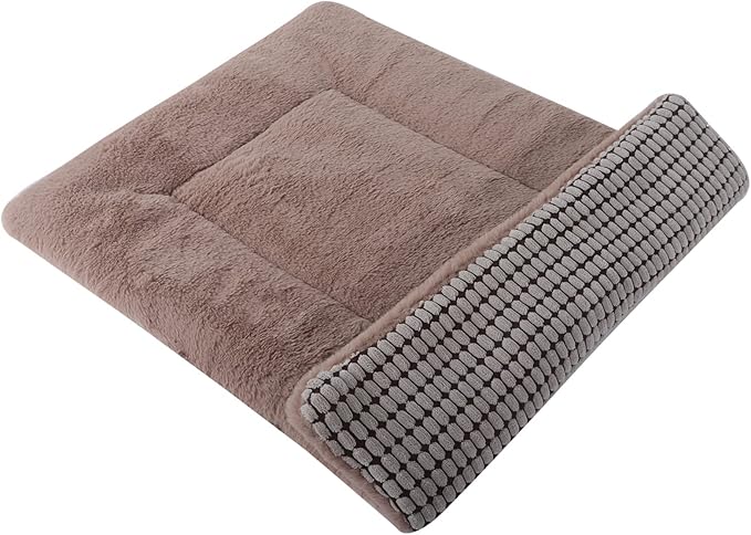 Vetasac Reversible Dog Bed Mat with Plush and Corn Velvet,Soft Warm Pet Cushion, Dual Purpose Washable Sleeping Mattress Bed for Small Medium Large Dog and Cat XB004 (36"x23", Khaki)
