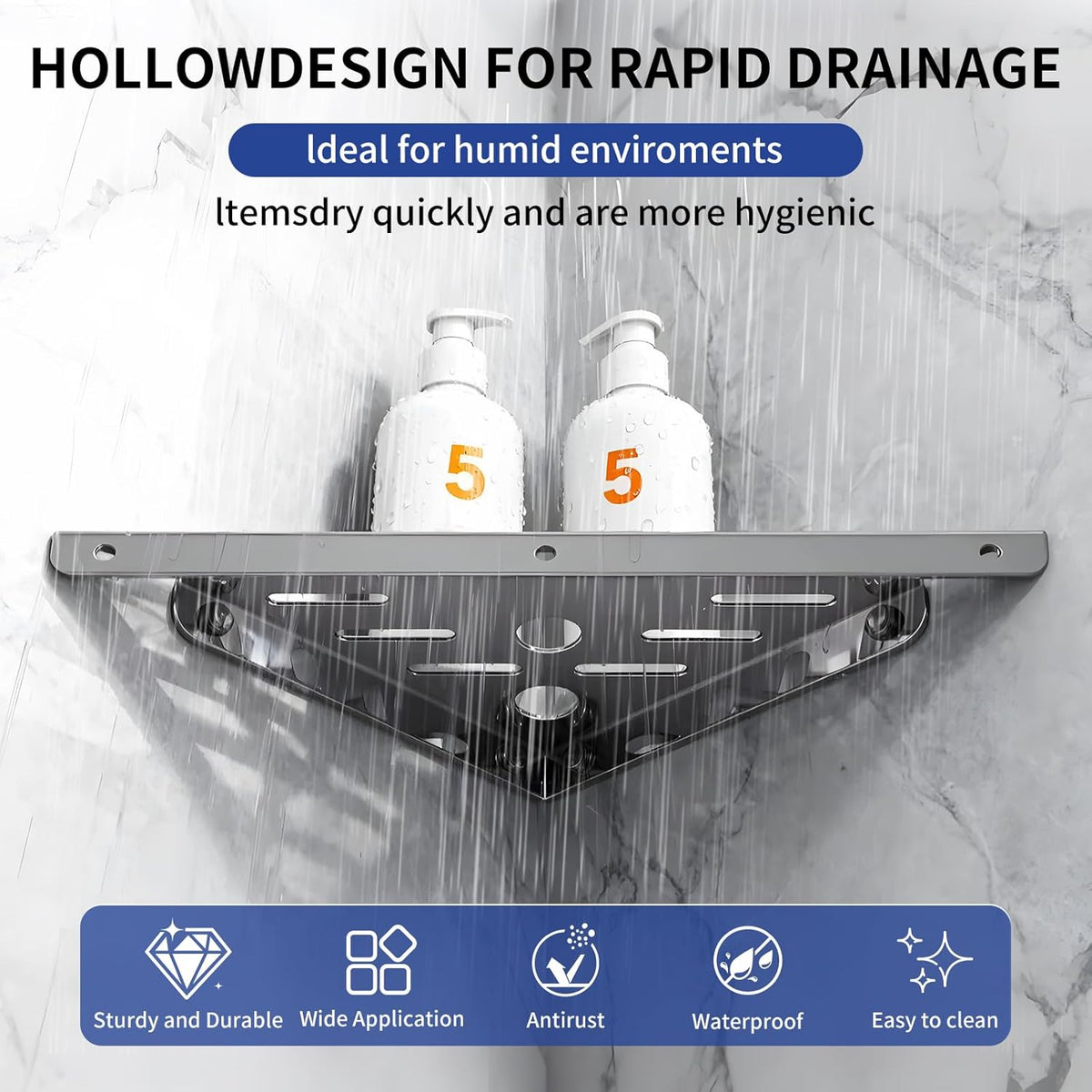 Shower Corner Shelf 304 Stainless Steel Shower Caddy 3 Tier Shower Organizer Niche Extra 6 Hangers Shelves 40 lbs Large Capacity Bathroom Storage for Inside Anti-Rust Drilling Installation(Silver)