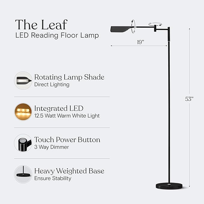 Brightech Leaf Pharmacy LED Reading Lamp, Dimmable Floor Lamp