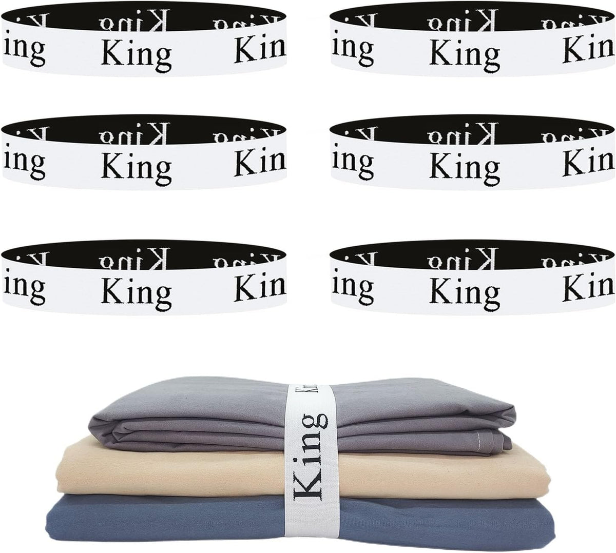 6 Pieces Bed Sheet Organizer Bands, Sheet Organizers and Storage Label Bands, Sheet Label for Bedding, Sheets Organizer for Closet,Sheet Keepers Linen Labels Bedding Bands (King)