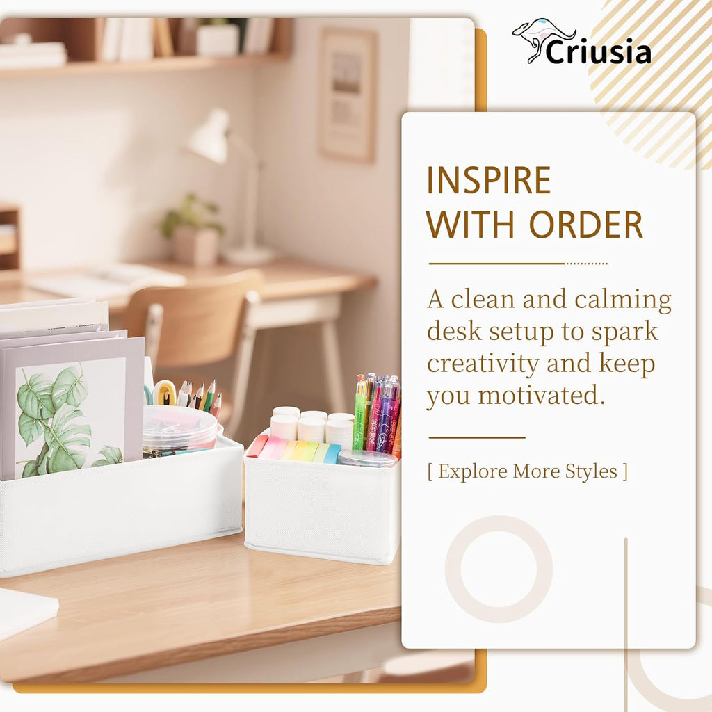 Criusia 15 Pack Drawer Organizer for Clothes, Foldable Dresser Dividers with 3 Sizes, Fabric Storage Bins – White
