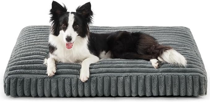 Dog Beds Large Sized Dog, Flat Pet Beds with Removable Washable Cover, Pet Mat Cute Pet Crate Bed Thick Shredded Chopped Crate Foam & Anti Slip Bottom for Indoor, 35"x23"x4" Grey
