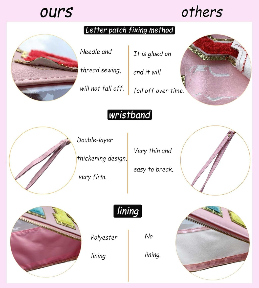 TopTTanBo Chenille Letter Clear Bag Purse Multi-purpose Transparent Waterproof Snacks Makeup Tote Bag with Wrist Strap