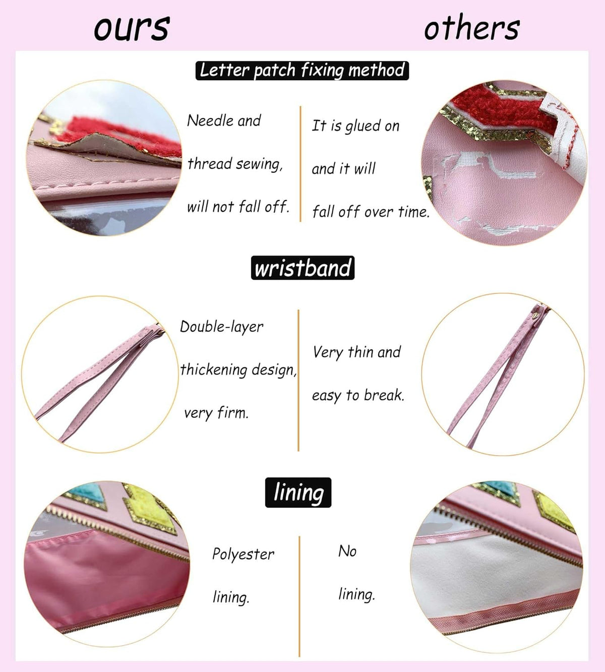 TopTTanBo Chenille Letter Clear Bag Purse Multi-purpose Transparent Waterproof Snacks Makeup Tote Bag with Wrist Strap