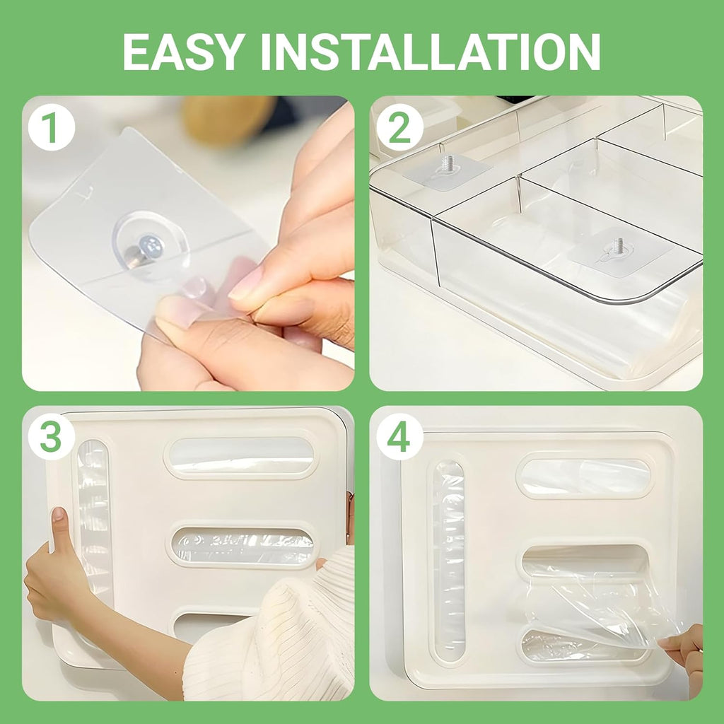 Food Storage Bag Organizer, 4 in 1 Plastic Ziplock Bag Organizer for Kitchen Drawer, Holds Gallon, Quart, Sandwich, Snack & Slider Bags, Wall Mount & Drawer Baggie Organization, BPA Free, Local Stock