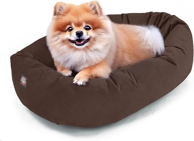 Majestic Pet 24 Inch Suede Shredded Memory Foam Mix Calming Small Dog Bed Washable 24 x 19 x 7 (Inch) - Cozy Soft Round Donut Dog Bed with Spine for Head Support - Pet Bed Chocolate