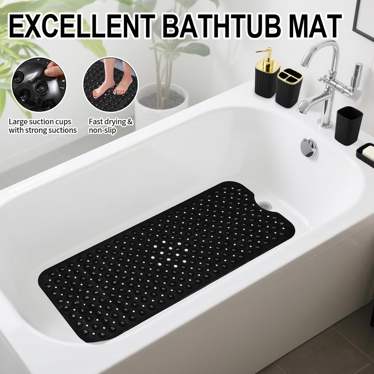 26PC Bathroom Accessories Set - Gorgeous Black Bathroom Set, Bathroom Accessory Set, Black Shower Curtain Set with Bathtub Mats for Shower Tub