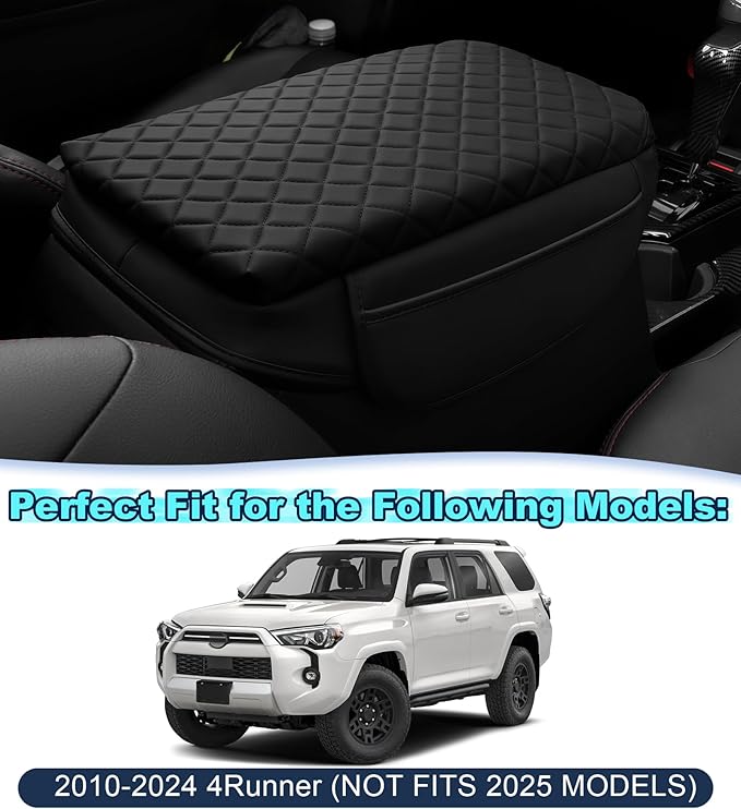Armrest Cover for Toyota 4Runner Center Console Pad with Organizer Storage Pockets, Black Faux Leather Arm Rest Lid Protector Cushion Interior Accessories (2010-2024)