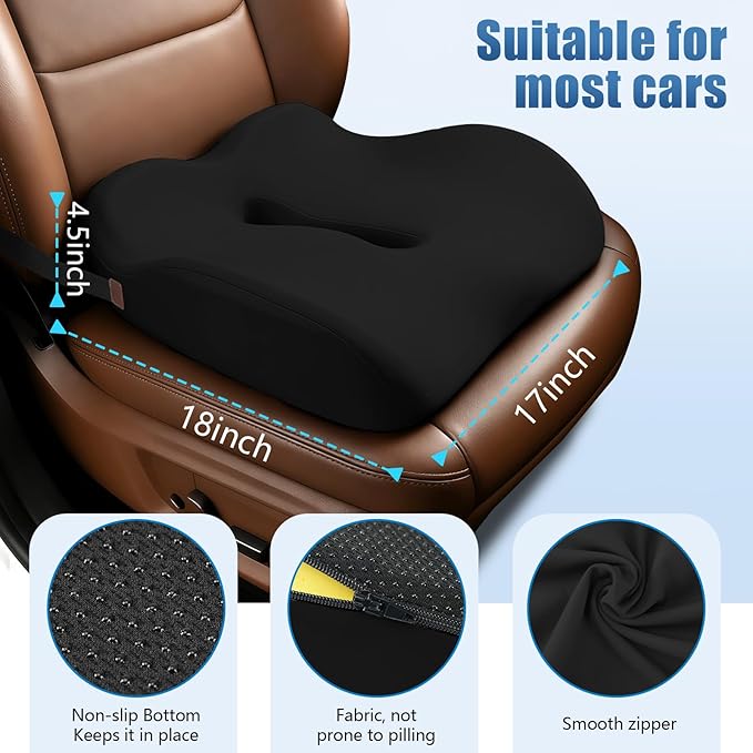 Car Seat Cushion for Truck and Car Drivers - Prevents Bedsores & Relieves Long-Drive Pain, Therapeutic Support for Sciatica, Hemorrhoids, Tailbone and Prostate, Enhanced View with Anti-Slip Base