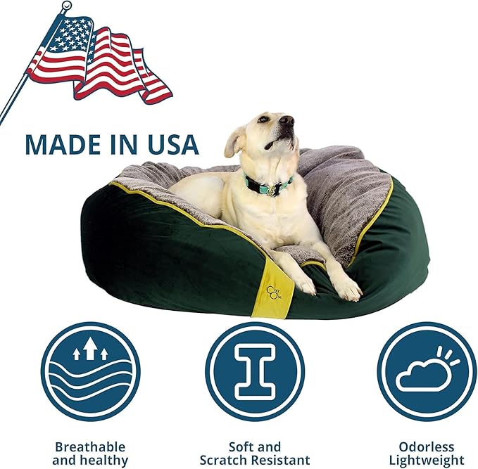 CozyOne Mia Collection Self-Warming Oval Dog Bed - Ultra-Soft Plush Dream Pet Bed with Removable Velvet Cover - Cozy Dog Beds for X Large Dogs (42x36x12 Inch, Green) - Made in USA