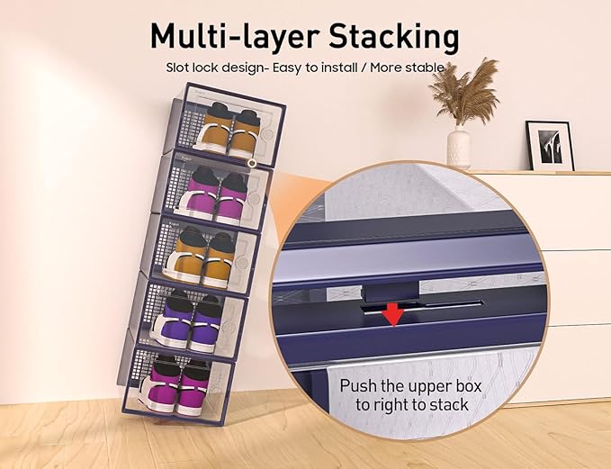 Kuject X-Large Shoe Storage Boxes Organizers Clear Plastic Stackable 12 Pack
