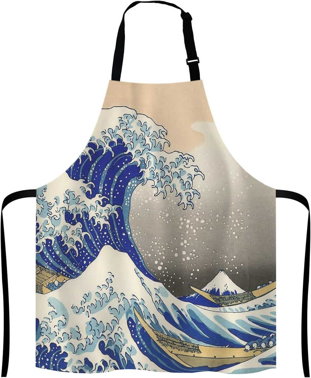 Hokusai The Great Wave Bib Apron with Adjustable Neck for Men Women,Suitable for Home Kitchen Cooking Waitress Chef Grill Bistro Baking Apron