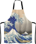Hokusai The Great Wave Bib Apron with Adjustable Neck for Men Women,Suitable for Home Kitchen Cooking Waitress Chef Grill Bistro Baking Apron