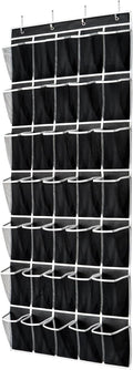 35 Pockets Over the Door Shoe Organizer, Hanging Shoe Organizer for Door with 35 Mesh Pockets Large Capacity Shoe Hanging Storage Bag with 4 Metal Hooks (Black-1Pack)