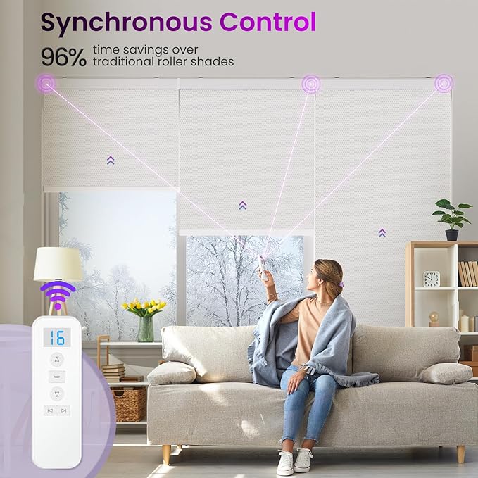 Astomi Motorized Roller Shades for Windows, Effortless Remote & Voice Control