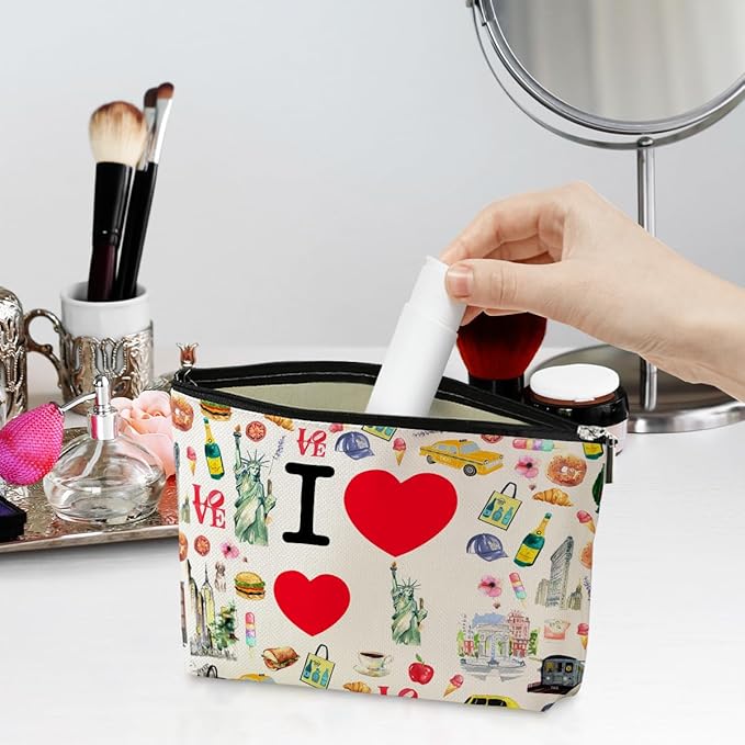New York Makeup Bag Cosmetic Bag, Travel Gifts for Women, Souvenir Merchandise for NY Lovers & Travellers