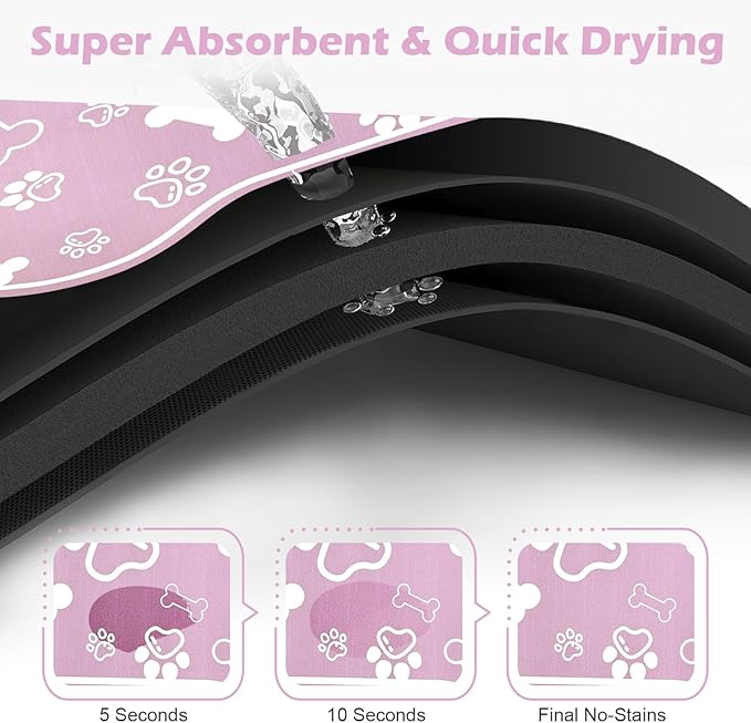 Dog Cat Mat for Food and Water,Rapid Absorbent Pet Feeding Mat, Bone Shaped Dog Placemat Bowl Mat with Rubber Backing,No Stains Pet Food Mats Indoor, Pet Accessories Supplies,Pink 12"×18"