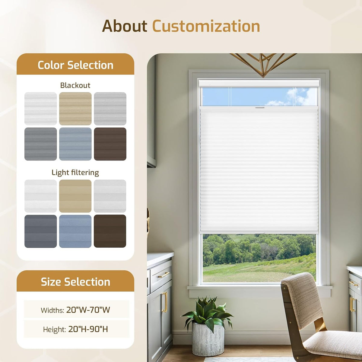 Grandekor No Drill Top Down Bottom Up Cellular Shades Blackout,27Wx64H | 1.5" Large Cell Honeycomb Design with Thermal Insulation, Cordless Operation, Privacy Control & No-Drill Rental Friendly