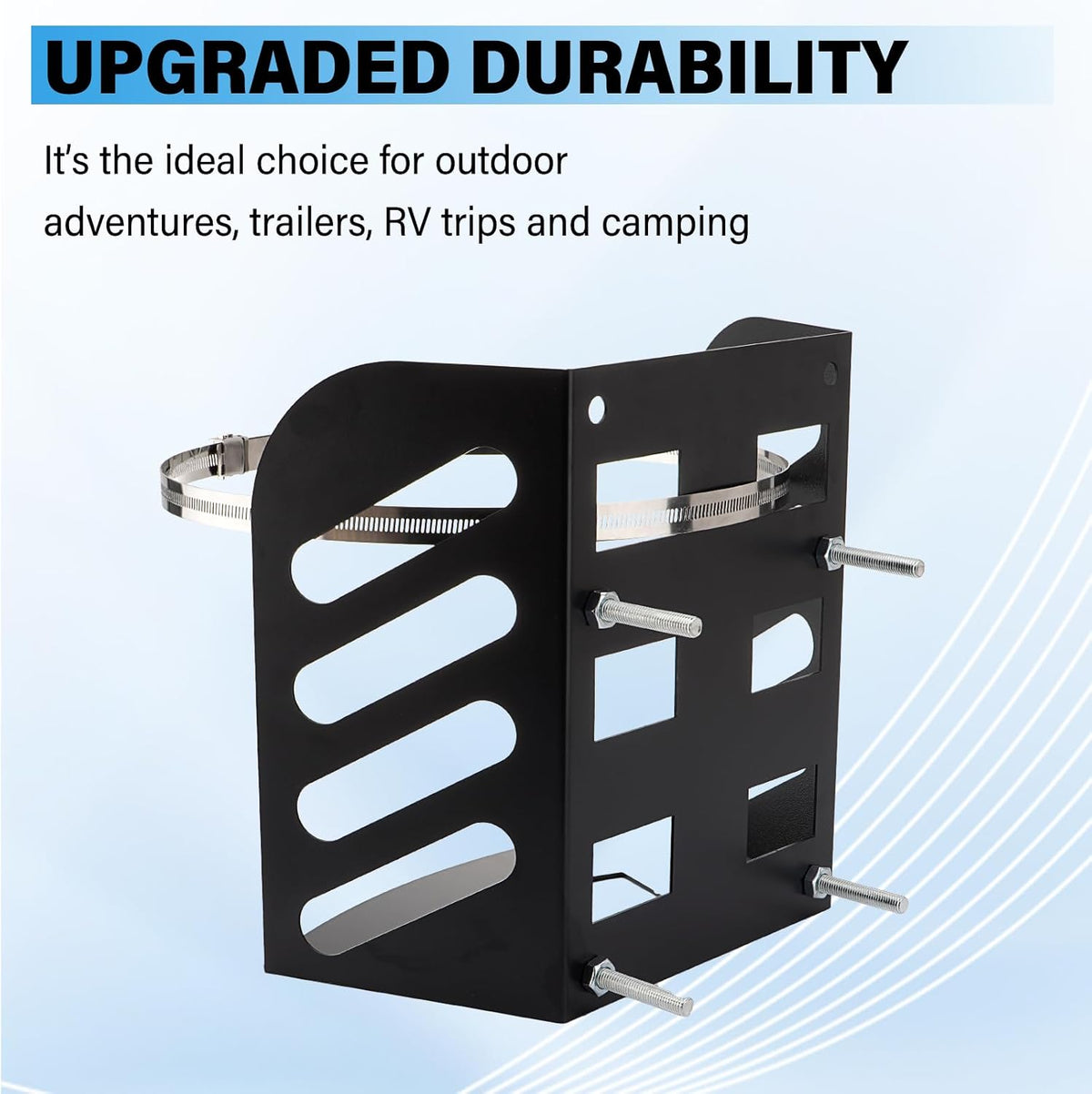SPARKWHIZ 5 Gallon Gas Can Holder Rack for Type II Type I Safety Gas Can with 2 Stainless Steel Hose Clamp for Trailers, Truck, RV