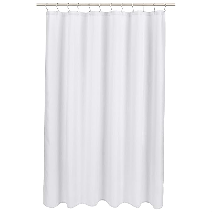 Amazon Basics Linen Style Bathroom Shower Curtain, 72" x 72", Bright White, 11.42" L x 9.45" W