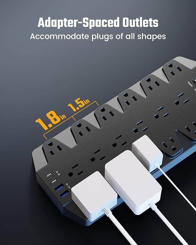 18 Widely Outlets Power Strip, SUPERDANNY Surge Protector