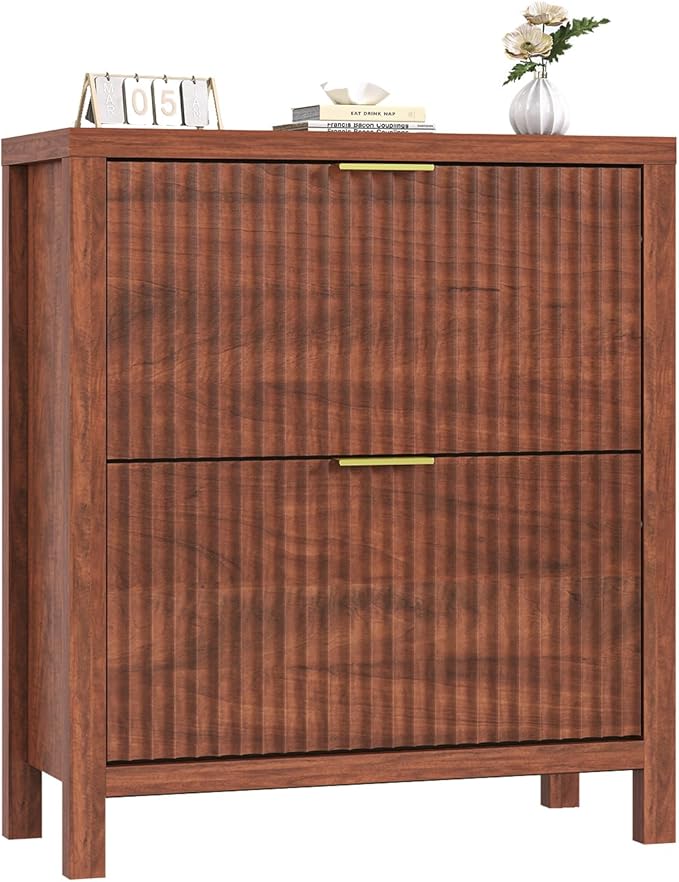 Shoe Cabinet Storage for Entryway, Fluted Shoe Cabinet
