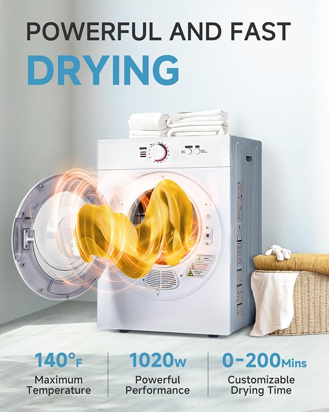 1.8 Cu.Ft Compact Dryer - 1020W Portable Clothes Dryer