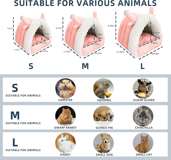 Guinea Pig Hideout, Warm Bed for Guinea Pig,Rabbits, Chinchillas, Guinea Pig Bed, Cozy Small Animal Winter Shelter (Pink, Medium)