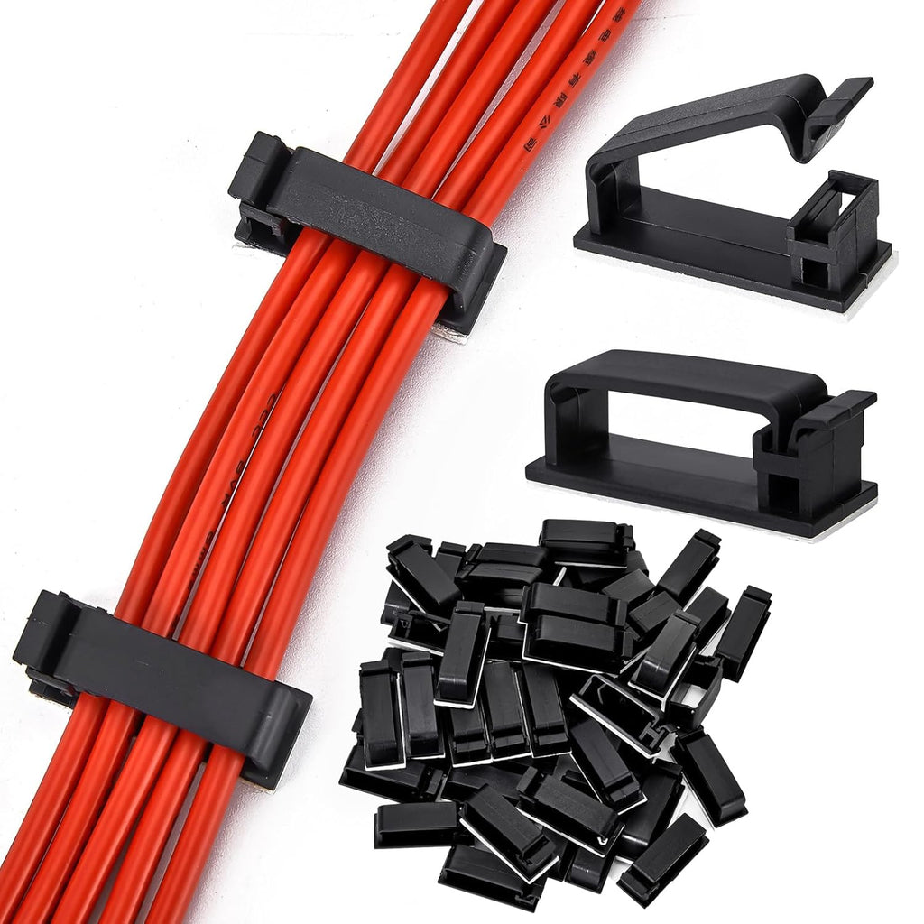 50Pcs Self Adhesive Cable Management Clips,Cable Organizers Wire Clips Cord Holder for PC Laptop Ethernet Cable Desktop Home Office(1.78’’ x 0.75’’ x 0.28’’,Black)