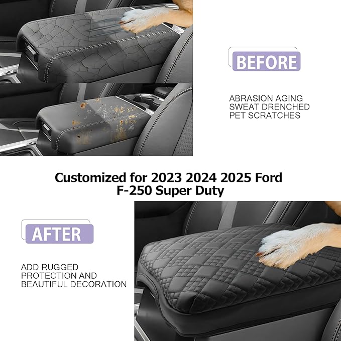 2025 2026 F 250 F 350 F 450 Super Duty Center Console Cover Compatible with 2023 2024 2025 2026 Ford F250 F350 F450 Super Duty Accessories F-250 F-350 F-450 Armrest Arm Rest Console Cover(Thick Black)