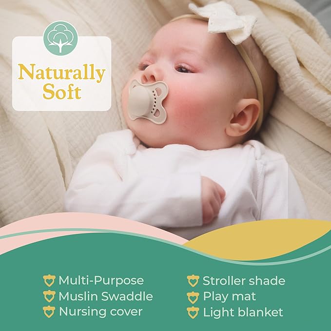 Sweet Acorn Muslin Swaddle Blanket – Soft Cotton Muslin Baby Blanket for Newborns, Infants, and Toddlers, All-Season Comfort Baby Essential - Blue, Teal, Grey