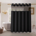 Inhousolu Stall No Hook Shower Curtain with Snap in Fabric Liner Set Waffle Weave 230GSM Weighted Hem, Waterproof & Washable Bathroom Curtain Spa Luxury with Mesh Top Window 36" W x 72" L Black