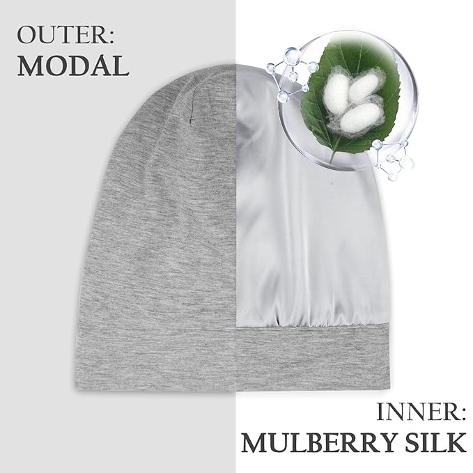 OLESILK 100% Mulberry Silk Bonnet for Sleeping Women, Silk Hair Wrap for Sleeping, Silk Sleep Bonnet for Women&Men, Real Silk, Not Satin, Light Grey