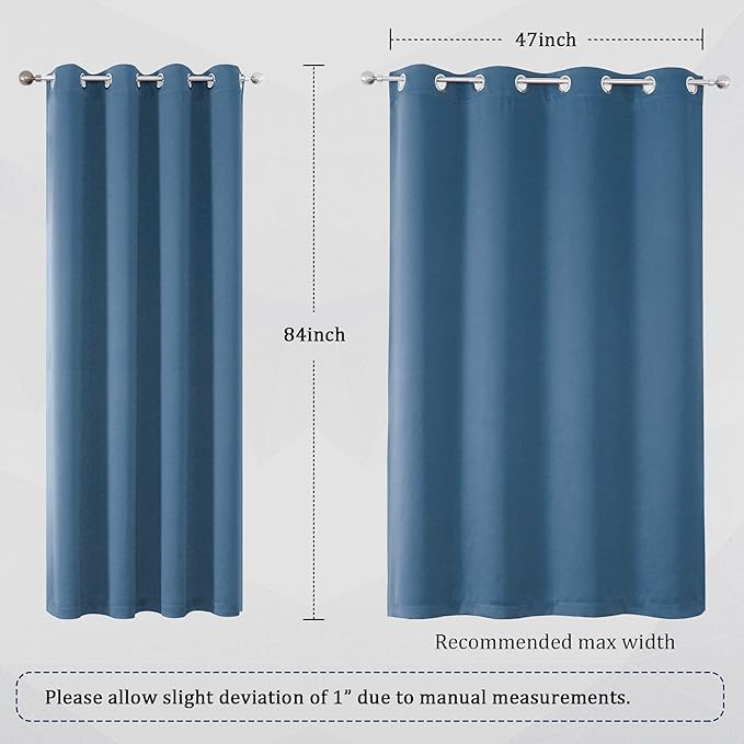 DUALIFE Midnight Blue Bedroom Blackout Curtains